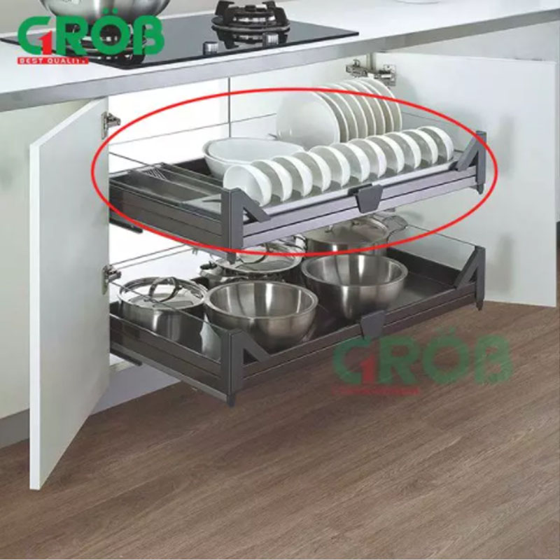 Giá để bát đĩa inox hộp âm tủ 800 Grob PHF - 80A