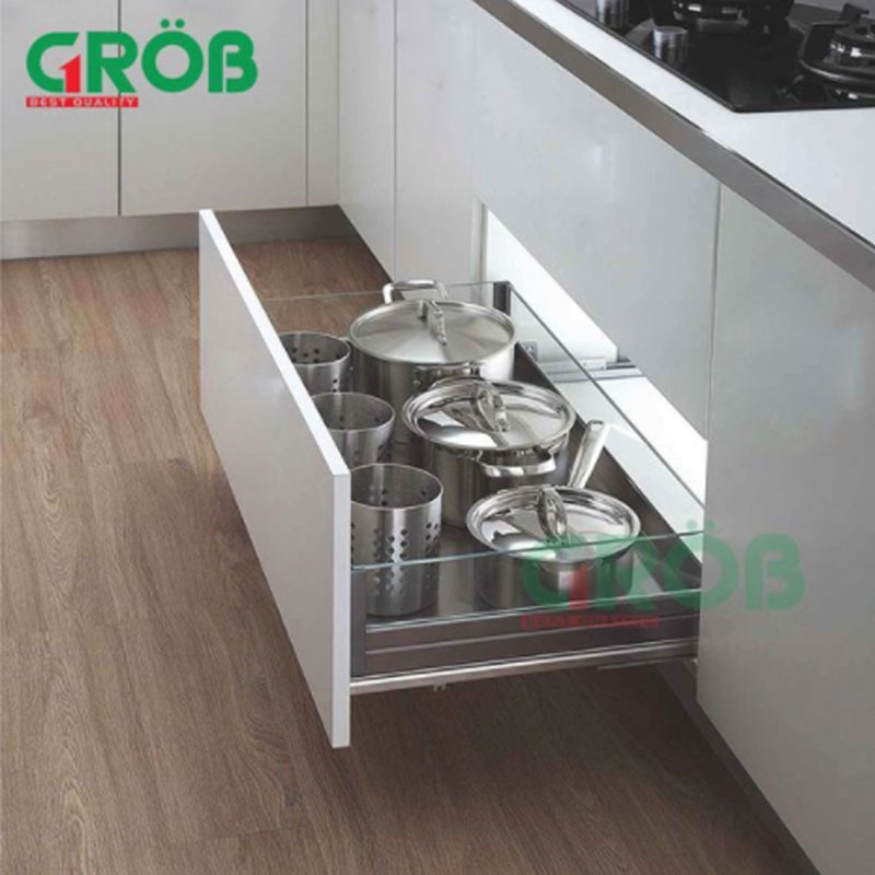 Giá để xoong nồi inox hộp vách kính gắn cánh tủ 800 Grob GHK304 PHF - 80